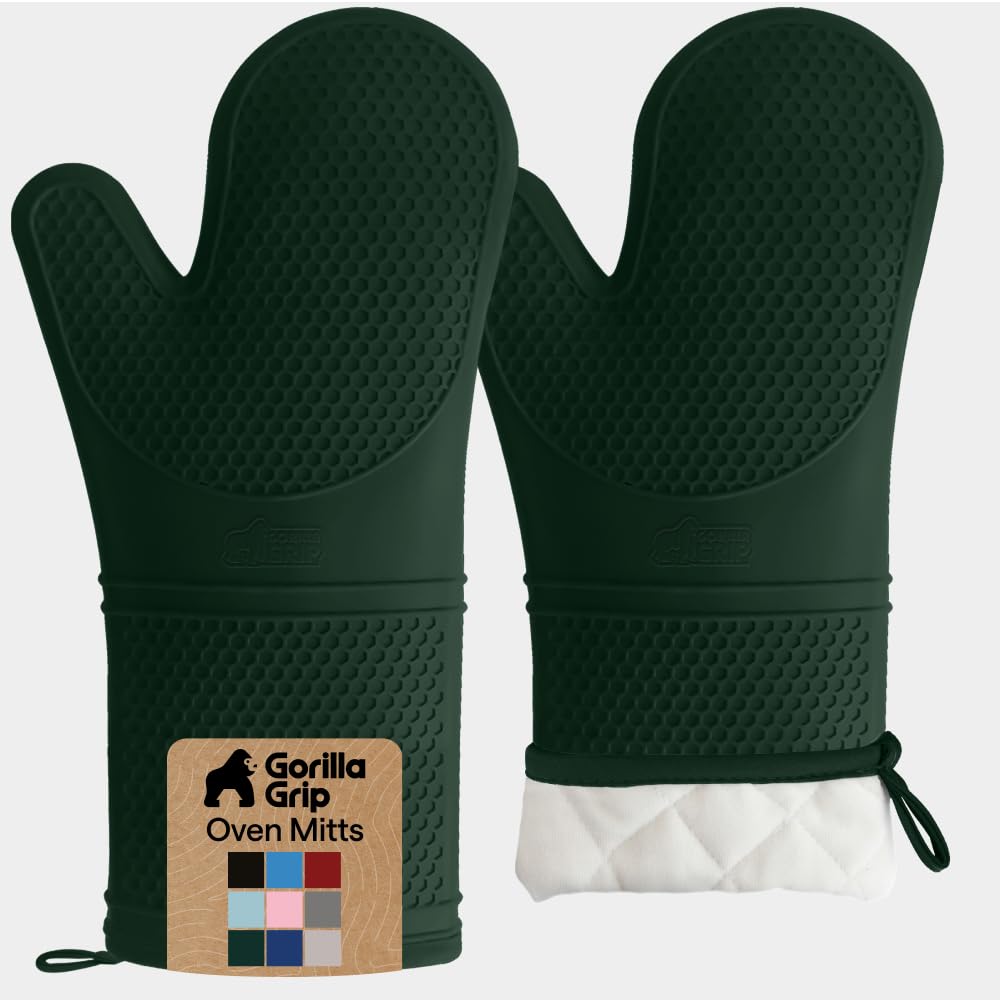 GORILLA GRIP Silicone Oven Mitts, 550F Heat Resistant, 12.5x8.3, Black