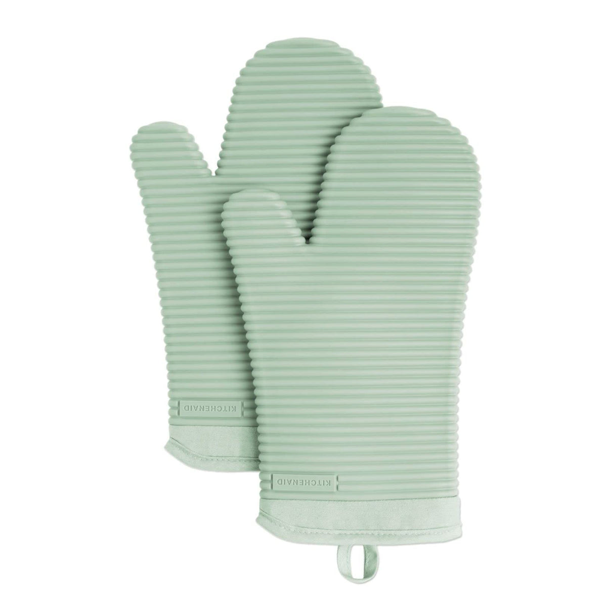 KITCHENAID Ribbed Soft Silicone Oven Mitt 2-Pack Set, 7.5"x13", Grey