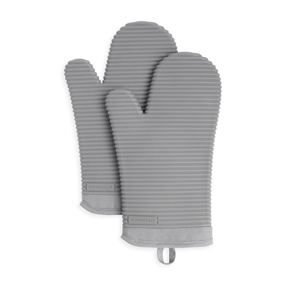 KITCHENAID Ribbed Soft Silicone Oven Mitt 2-Pack Set, 7.5"x13", Charcoal Grey