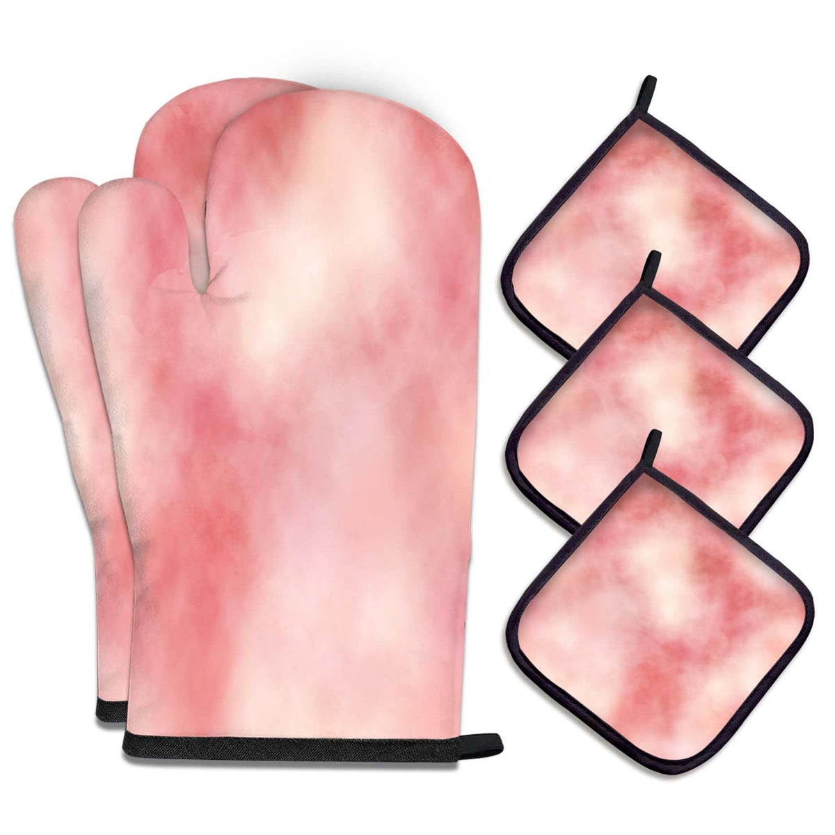 MCALK 5 Pcs Orange Oven Mitts and Pot Holders Sets, Beige Oven Gloves and Hot Pads for Kitchen Cooking, Abstract Modern Art Oven Mitt Potholder is Both Functional and Decorative