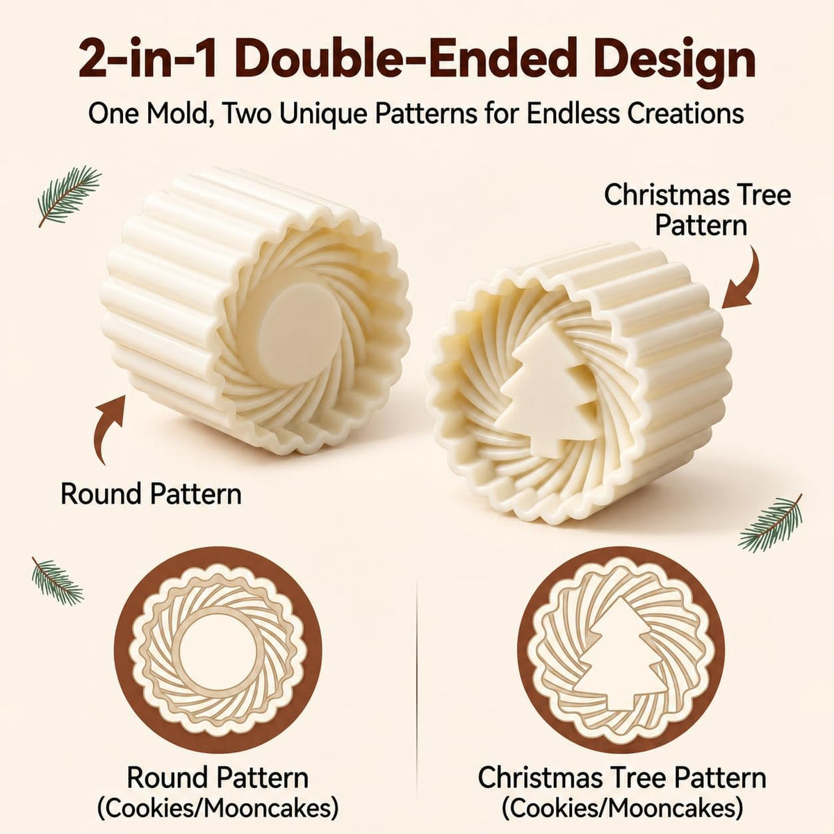Christmas Tree Cookie Press, Double-Sided Pastry Mold Set, 2-Pack
