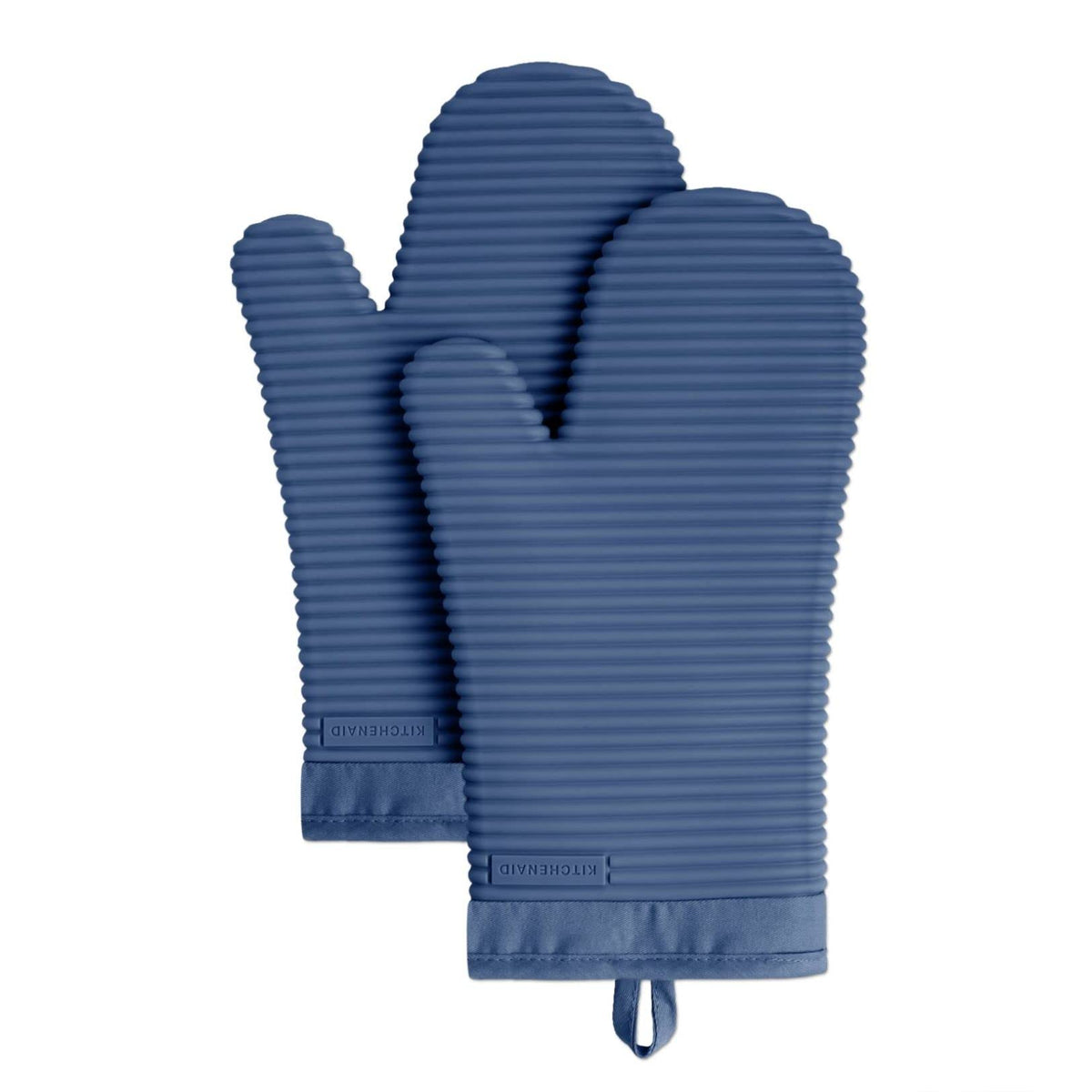 KITCHENAID Ribbed Soft Silicone Oven Mitt 2-Pack Set, 7.5"x13", Grey