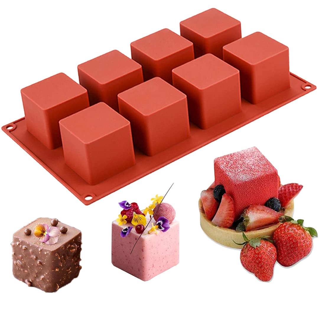 JOERSH Cube Cake Silicone Mold, 2" x 2" x 2", 8-Cavity