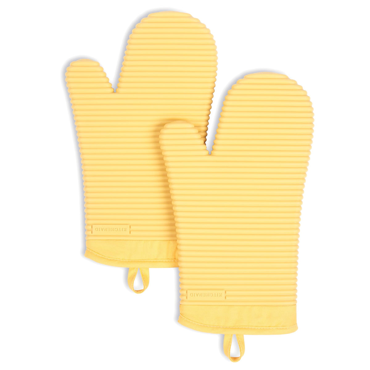 KITCHENAID Ribbed Soft Silicone Oven Mitt 2-Pack Set, 7.5"x13", Charcoal Grey