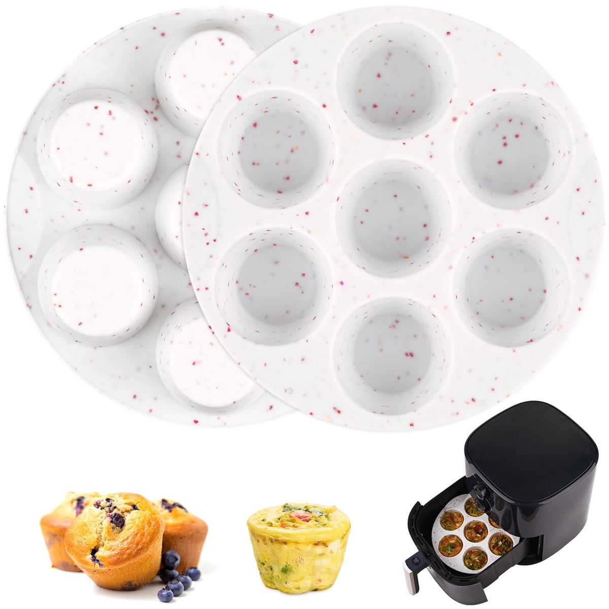 Sakolla 2 Pack 2.7″ Heart Cake Molds, 8 Cavity Silicone Baking Molds for Cake, Muffin, Egg Bites, Cupcake, Bread, Mousse (Green,Yellow,Pink)