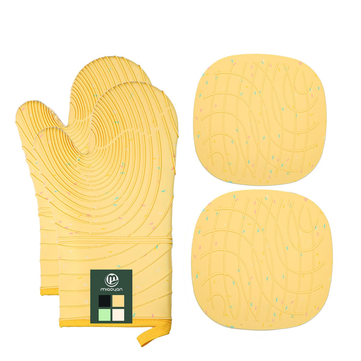 Oven Mitts and Pot Holders 4 pcs Set,High Heat Resistant 500 Degree Extra Thicken Long Kitchen Cotton Oven Glove for Cooking (12 Inch,Green)