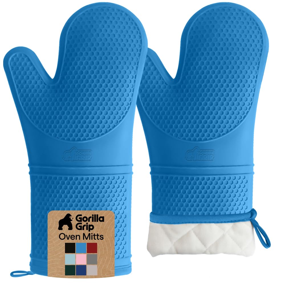 GORILLA GRIP Silicone Oven Mitts, 550F Heat Resistant, 12.5x8.3, Black