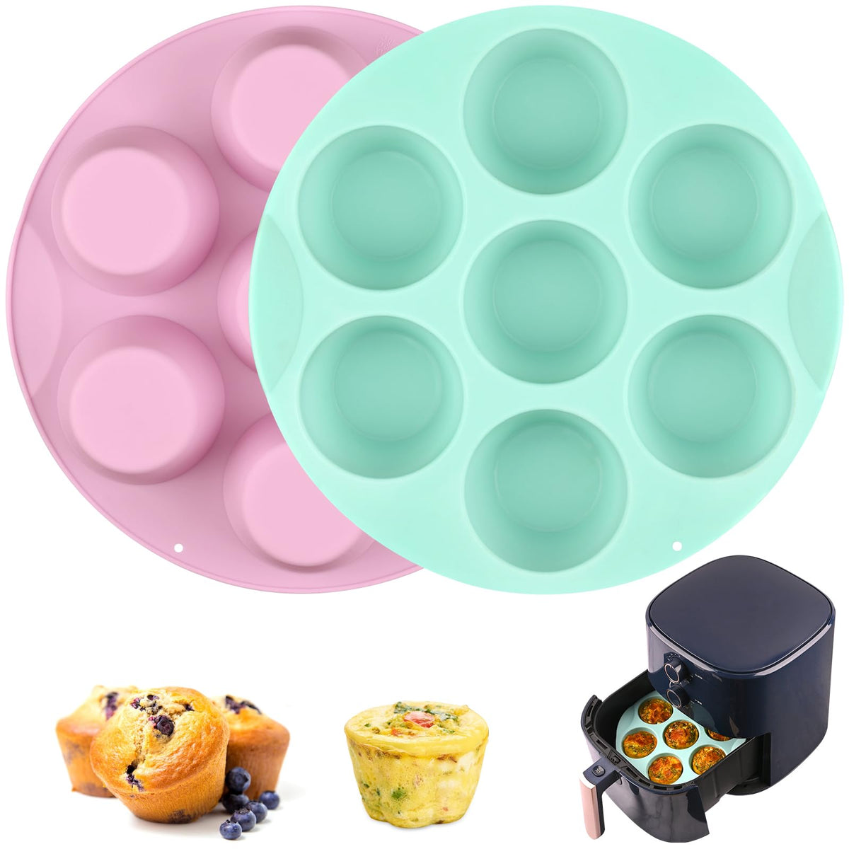 Sakolla 2 Pack 2.7″ Heart Cake Molds, 8 Cavity Silicone Baking Molds for Cake, Muffin, Egg Bites, Cupcake, Bread, Mousse (Green,Yellow,Pink)