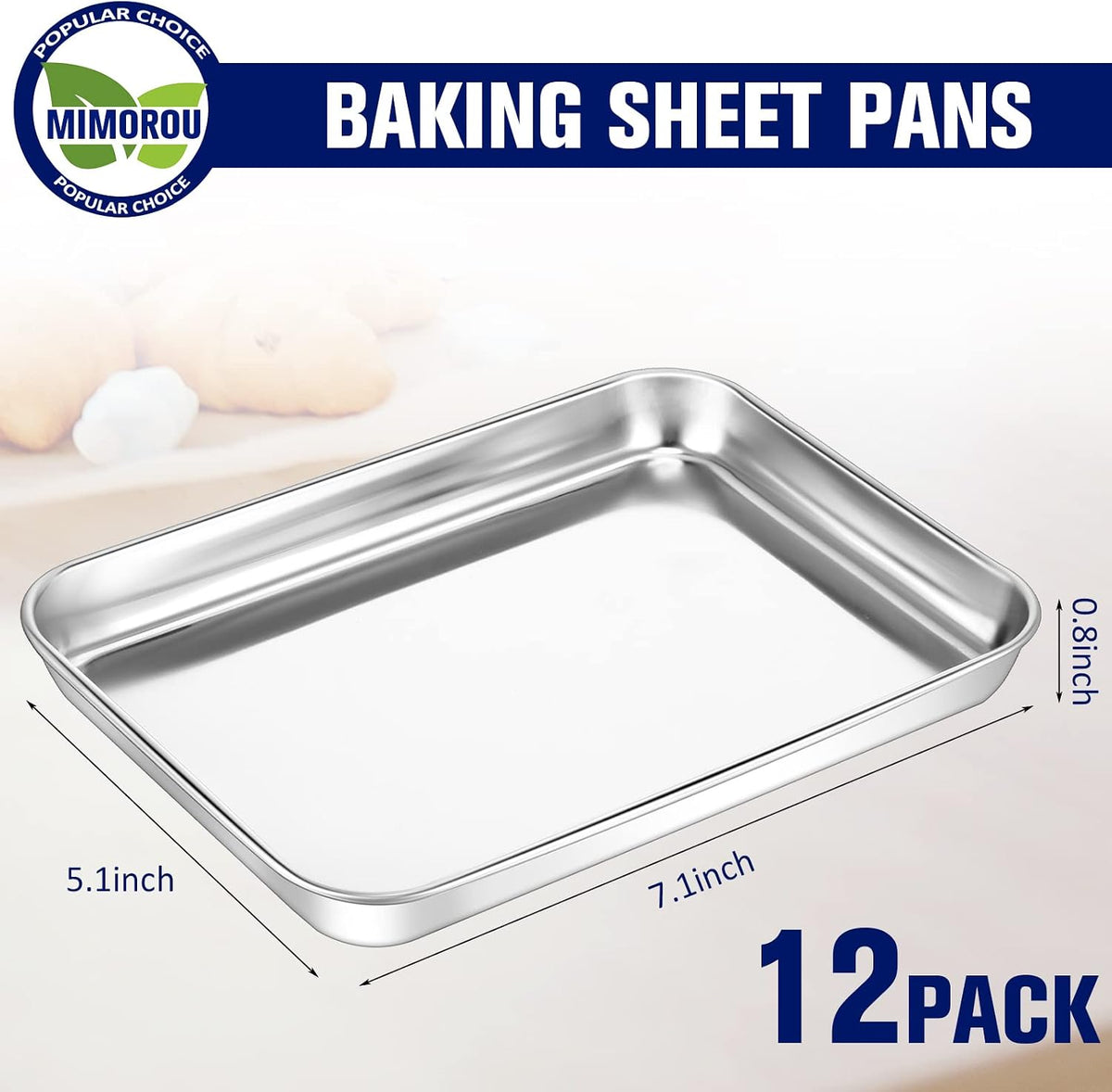 Mimorou 12 Pcs Baking Sheet Stainless Steel Cookie Pans, 7.1 x 5.1 Inch