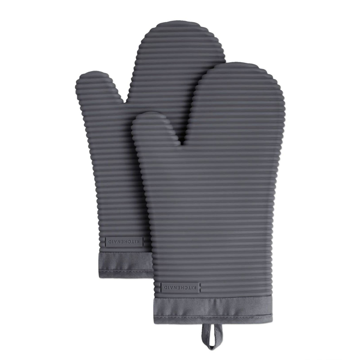KITCHENAID Ribbed Soft Silicone Oven Mitt 2-Pack Set, 7.5"x13", Grey