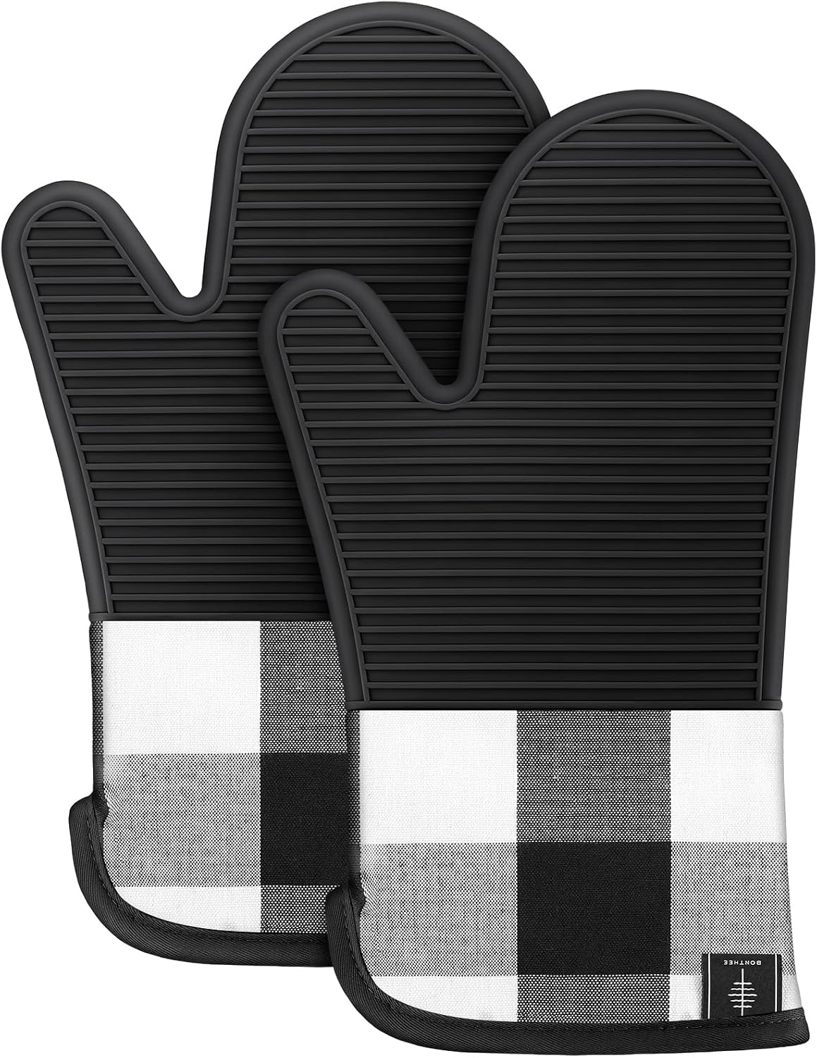 BONTHEE Silicone Oven Mitts Heat Resistant Kitchen Oven Gloves - Gingham