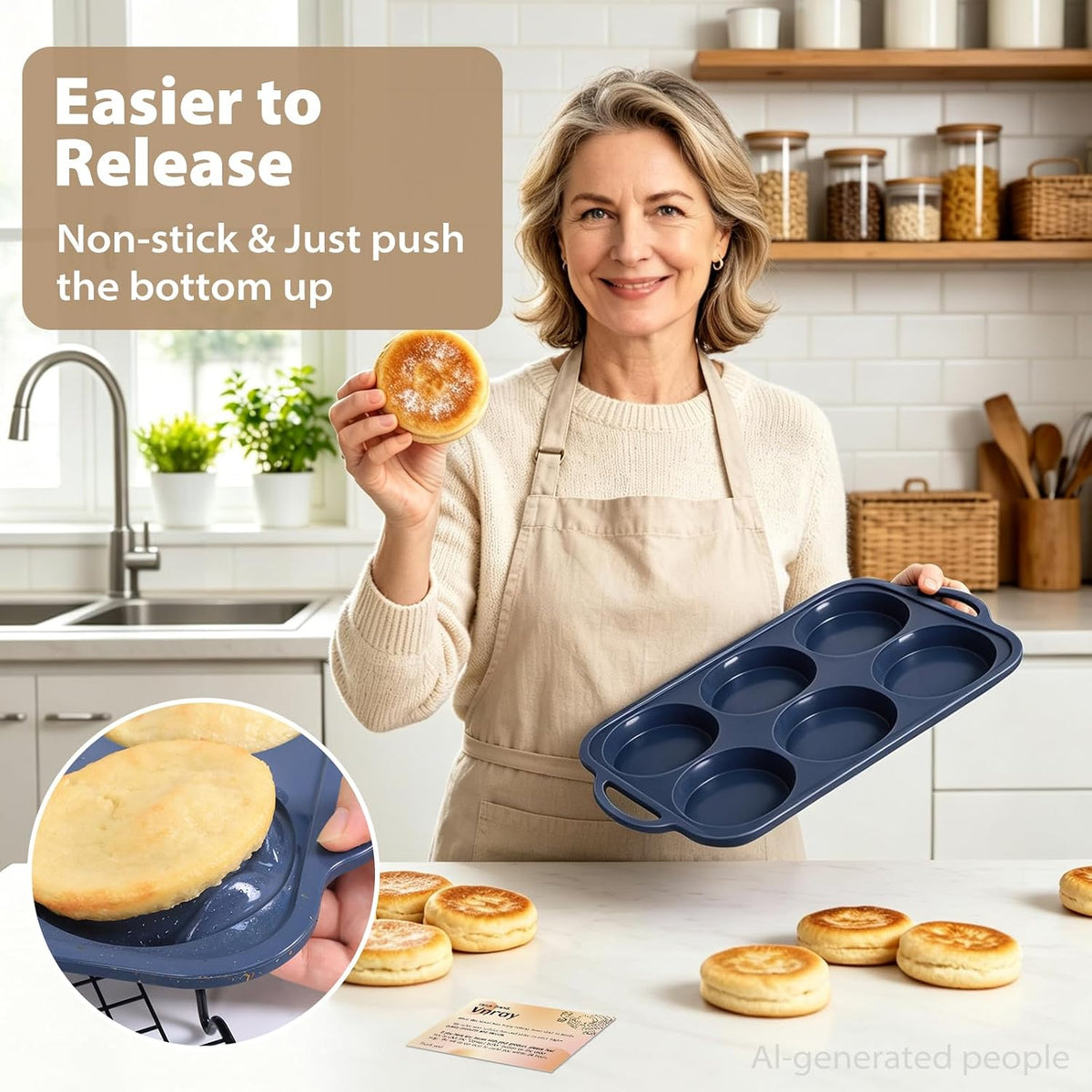 4 Inch Jumbo Silicone Muffin Top Pan with Frame Non Stick Egg Mold Baking