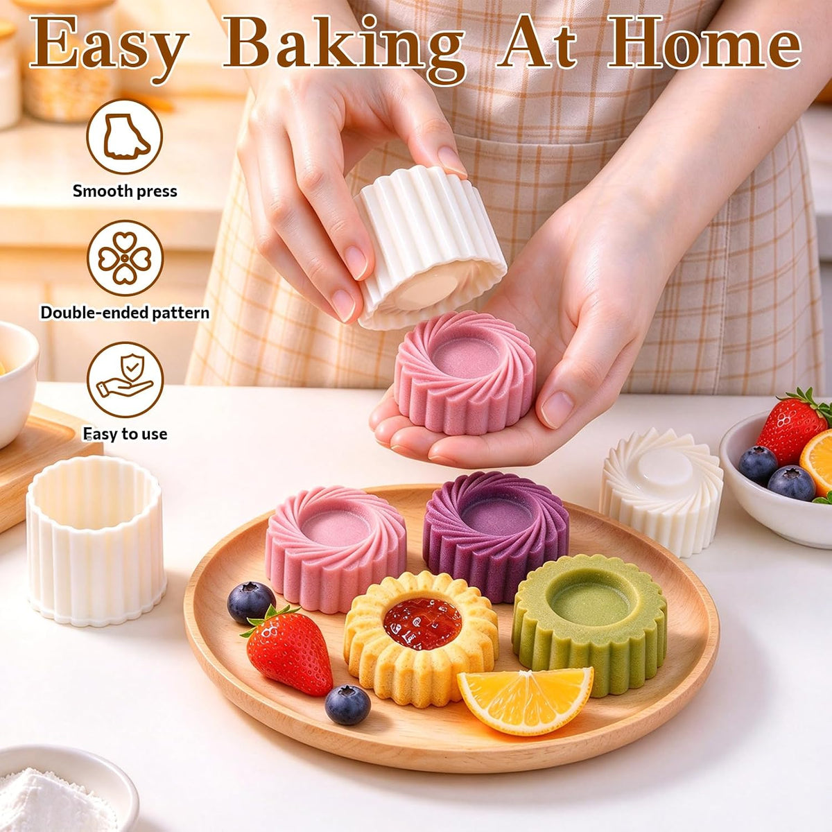 4 Pcs Sunflower Patterned Round Hand-Press Mooncake Mold Cookie Shaper