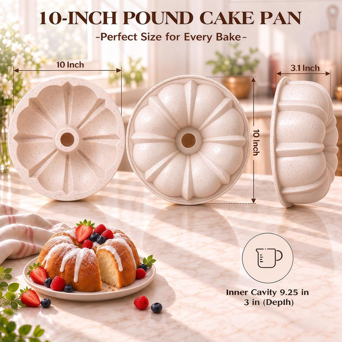 Vinino 10 Inch Silicone Cake Pans, Gelatin Dessert Molds, 2 Pack, Cream