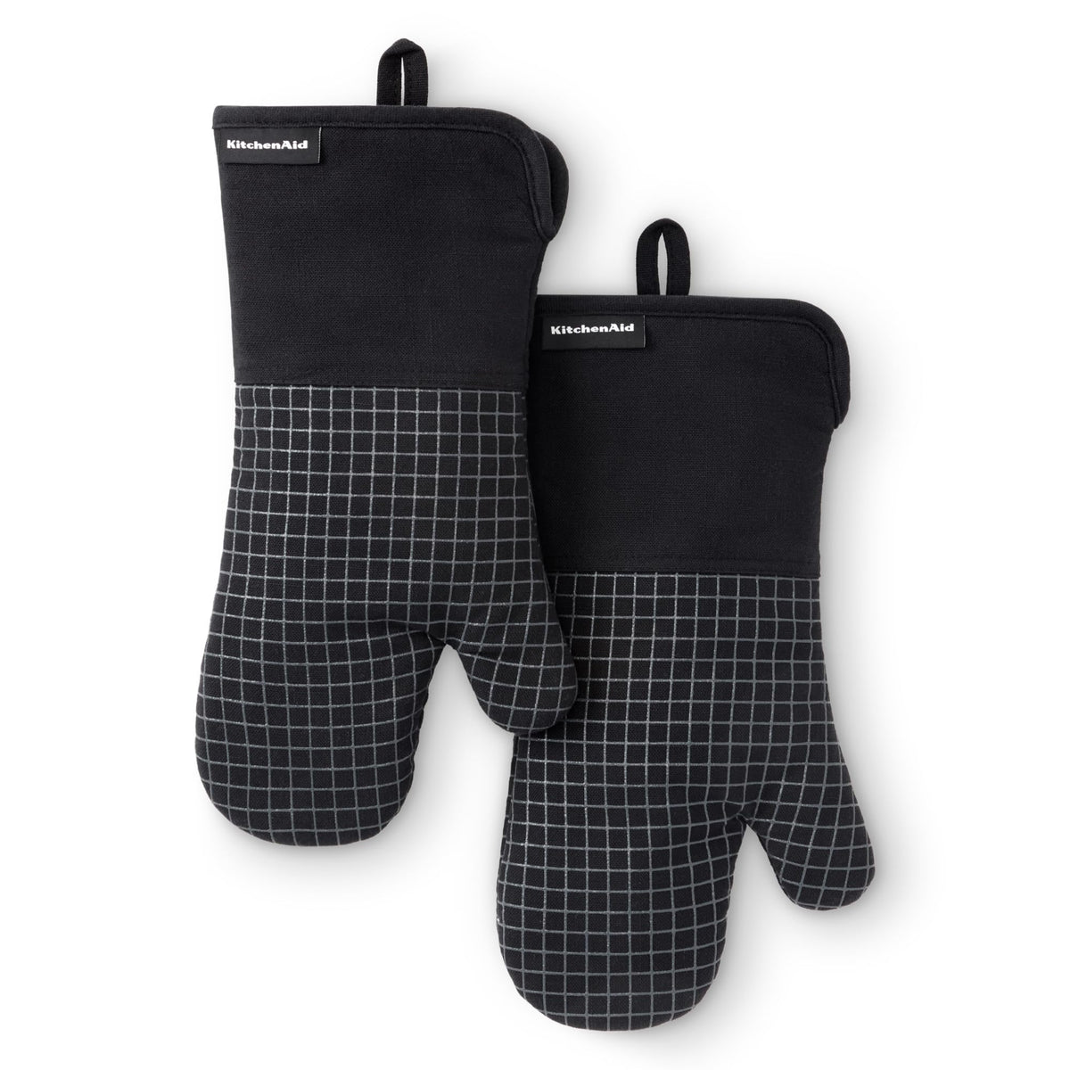 KITCHENAID Gourmet Series Gridlines Oven Mitts 2-Pack Set, Heat Resistant up to 600°F, Soft Silicone Grip, Magnetic Cuff, Ink Blue, 7"x14"
