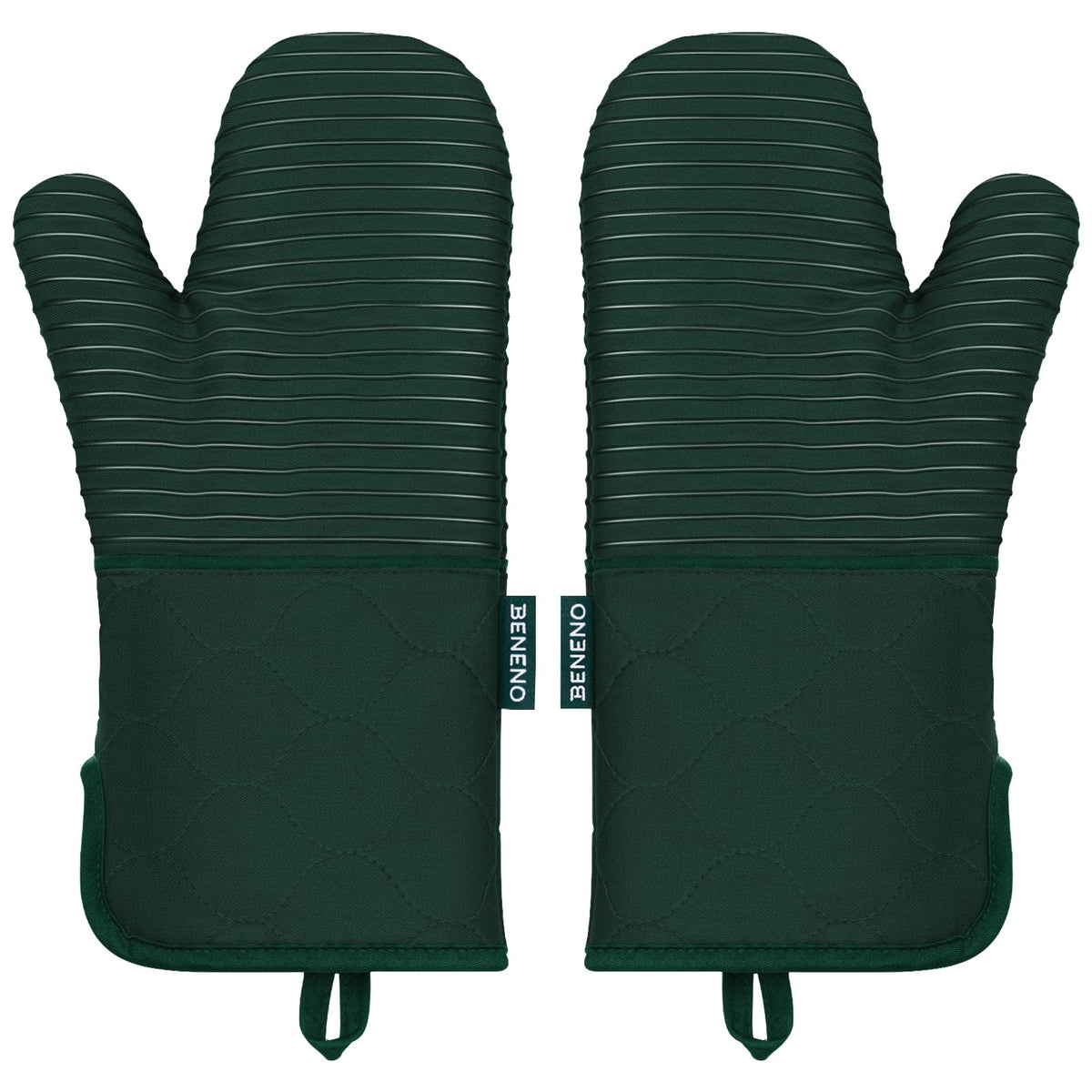 Beneno Heat Resistant 500°F Kitchen Oven Mitts 2-Pack, 7.5"x14.3", Gray