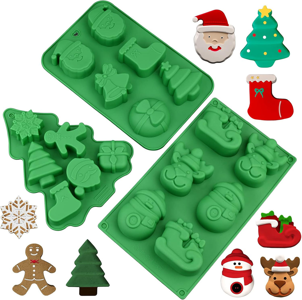 3 Pack Christmas Silicone Molds, Large Size Xmas Baking Mold, Soap Molds