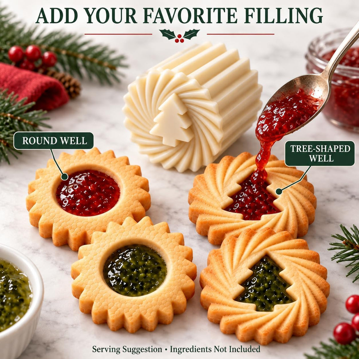 Christmas Tree Cookie Press, Double-Sided Pastry Mold Set, 2-Pack