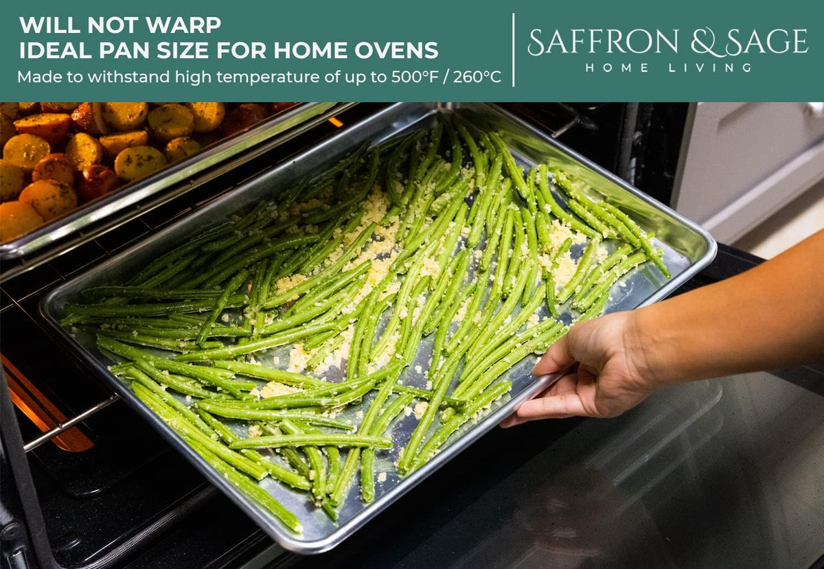 Commercial Quality Cookie Sheet Pan - 2 Pack Aluminum Half Sheet Baking Pan by Saffron & Sage Home Living - This 18x13 Rimmed Baking Sheet Set is Rust & Warp Resistant, Heavy Duty, of Thick Gauge