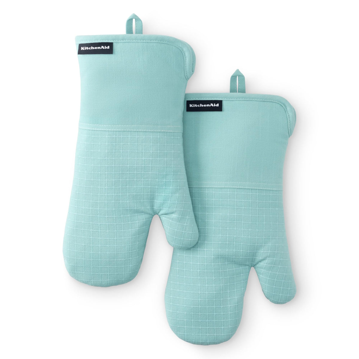 KITCHENAID Gourmet Series Gridlines Oven Mitts 2-Pack Set, Heat Resistant up to 600°F, Soft Silicone Grip, Magnetic Cuff, Ink Blue, 7"x14"