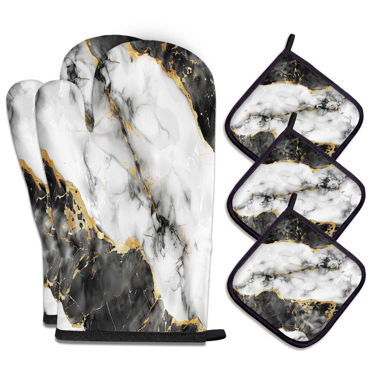 MCALK 5 Pcs Orange Oven Mitts and Pot Holders Sets, Beige Oven Gloves and Hot Pads for Kitchen Cooking, Abstract Modern Art Oven Mitt Potholder is Both Functional and Decorative