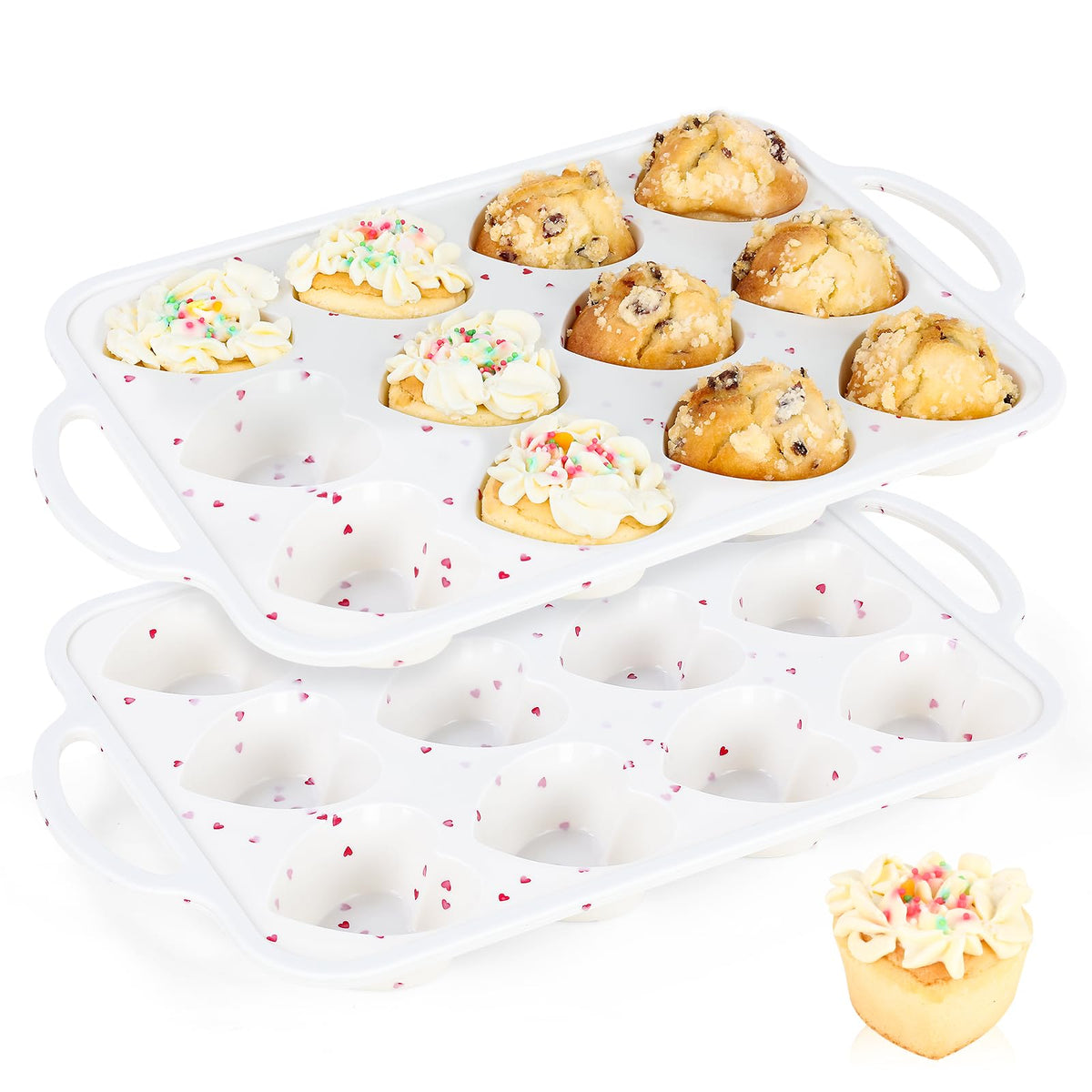 Vinino 2Pack Silicone Muffin Pan for Baking with Metal Reinforced Frame, 12 Cup Regular Size Cupcake Pan, BPA Free Silicone Muffin Tray, Cupcake Baking Pan Bite Molds for Oven Dishwasher Safe