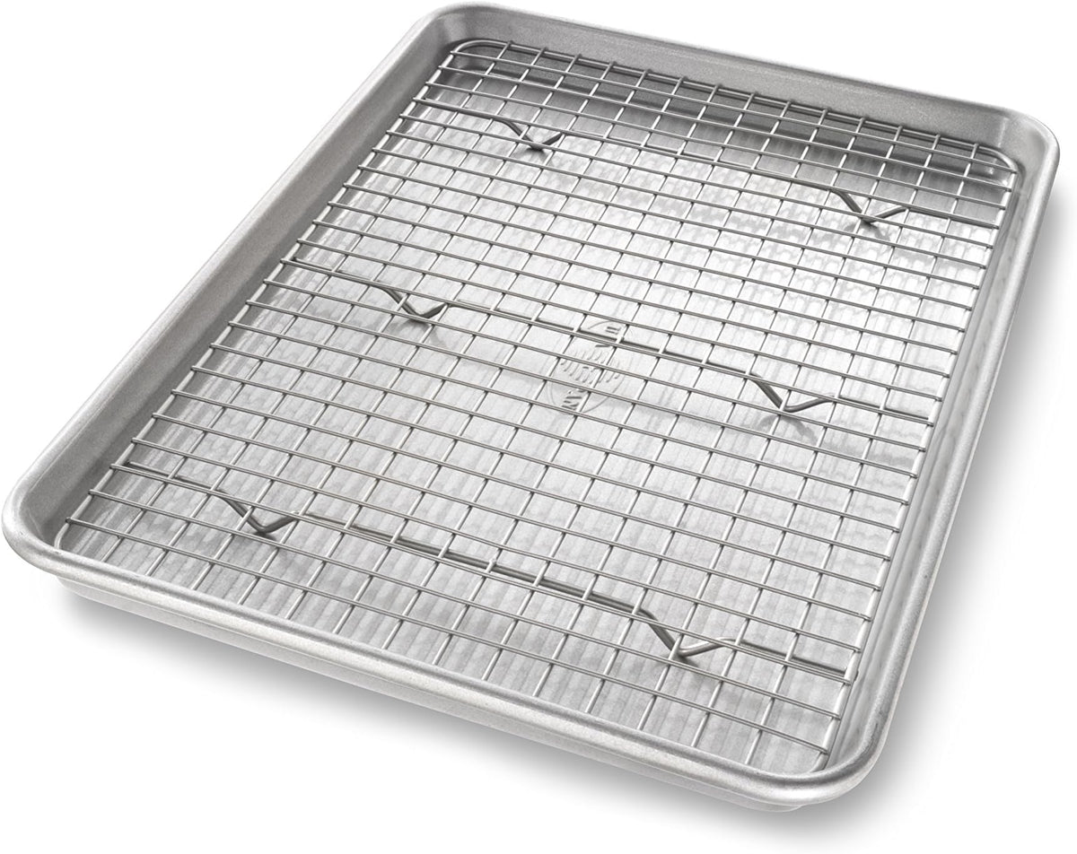 USA Pan Bakeware Half Sheet Baking Pan and Bakeable Nonstick and Cooling Rack Set, Metal