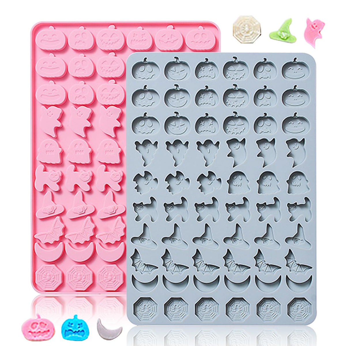 Halloween Silicone Molds 2 Packs Pumpkin Ghost Chocolate Molds Silicone Mini Mold for Halloween Baking Candy Chocolate Cookie Jelly