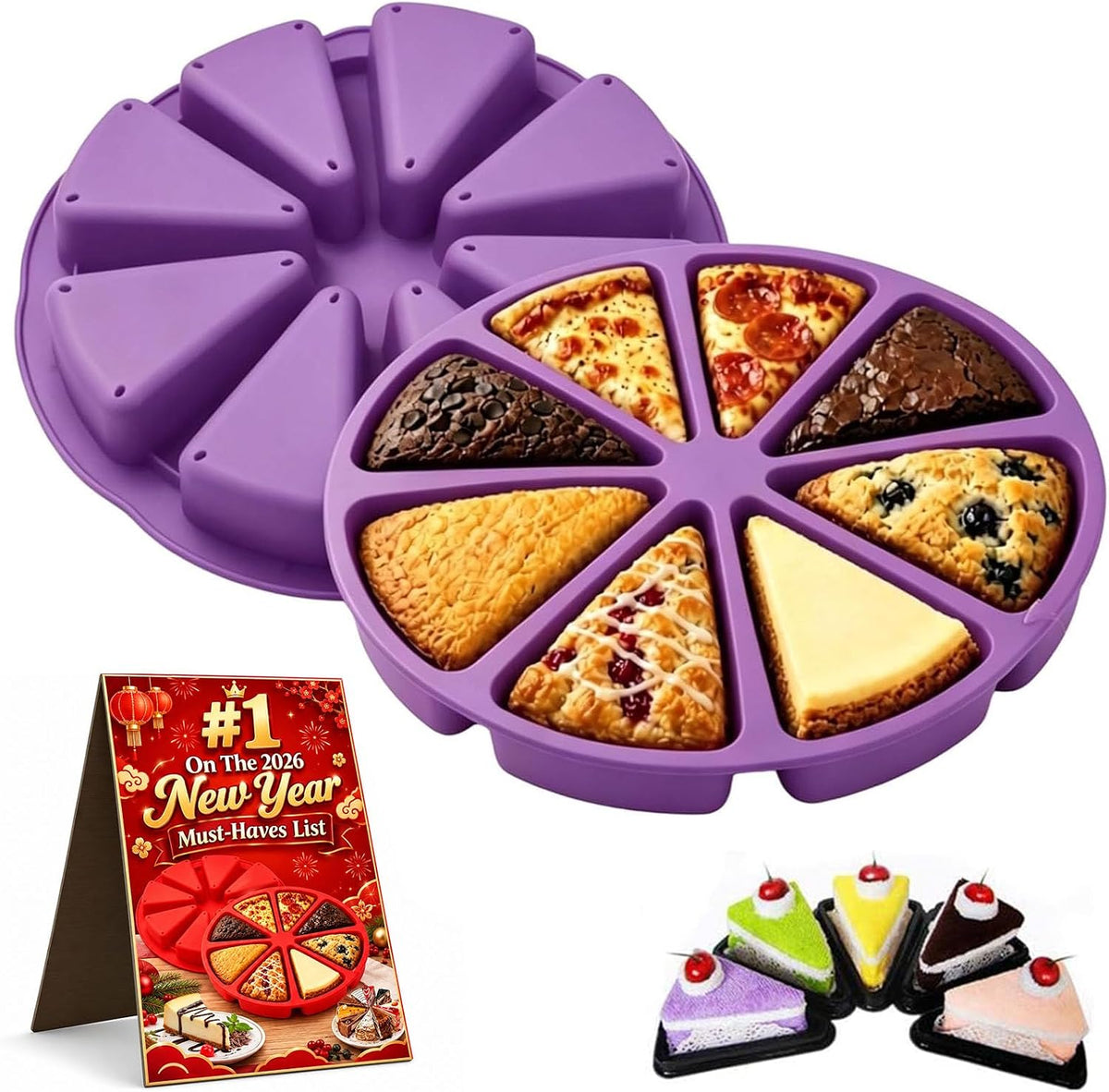 Silicone Pie Piece Mold, 8 Cavity Triangle Silicone Mold for Baking,Purple