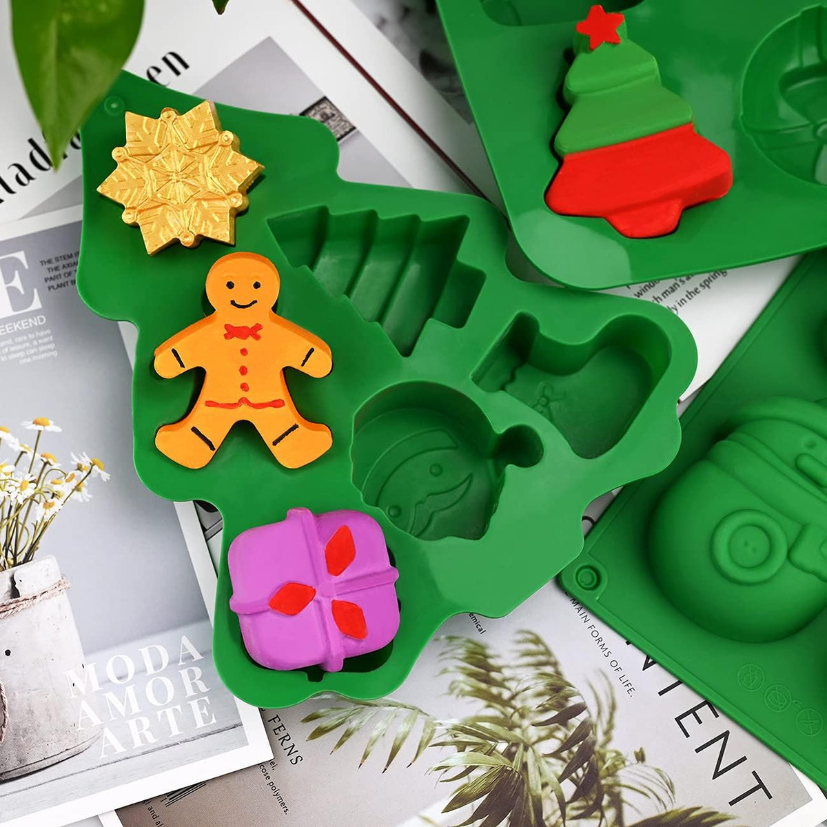 3 Pack Christmas Silicone Molds, Large Size Xmas Baking Mold, Soap Molds