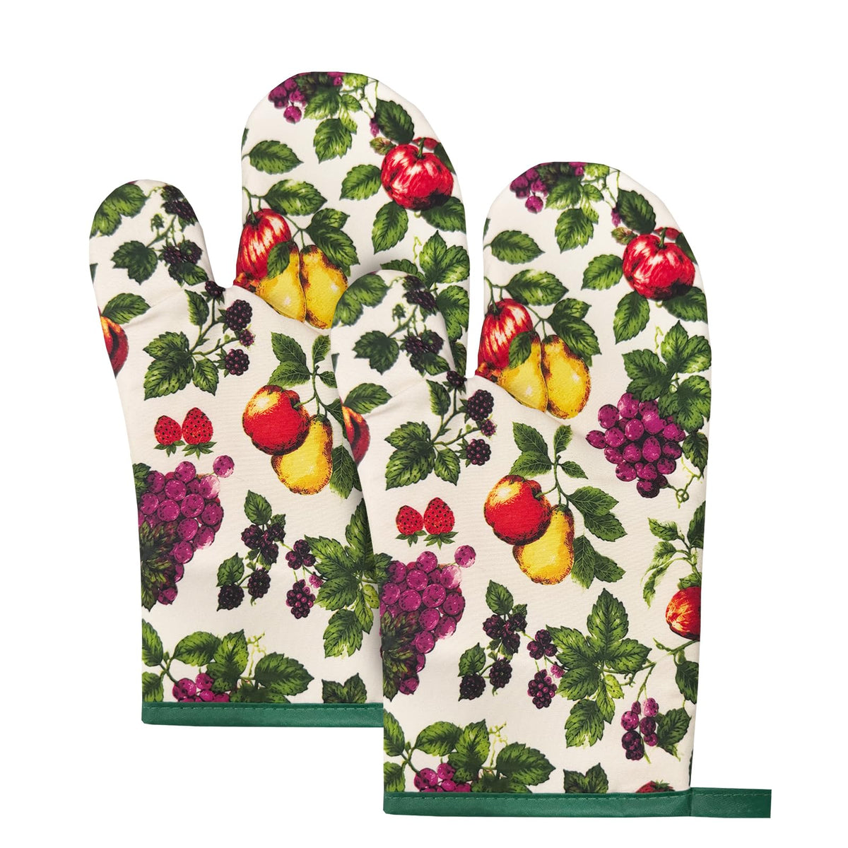 2Pcs Boho Floral Cotton Oven Mitts Heat Resistant Kitchen Gloves with Loop