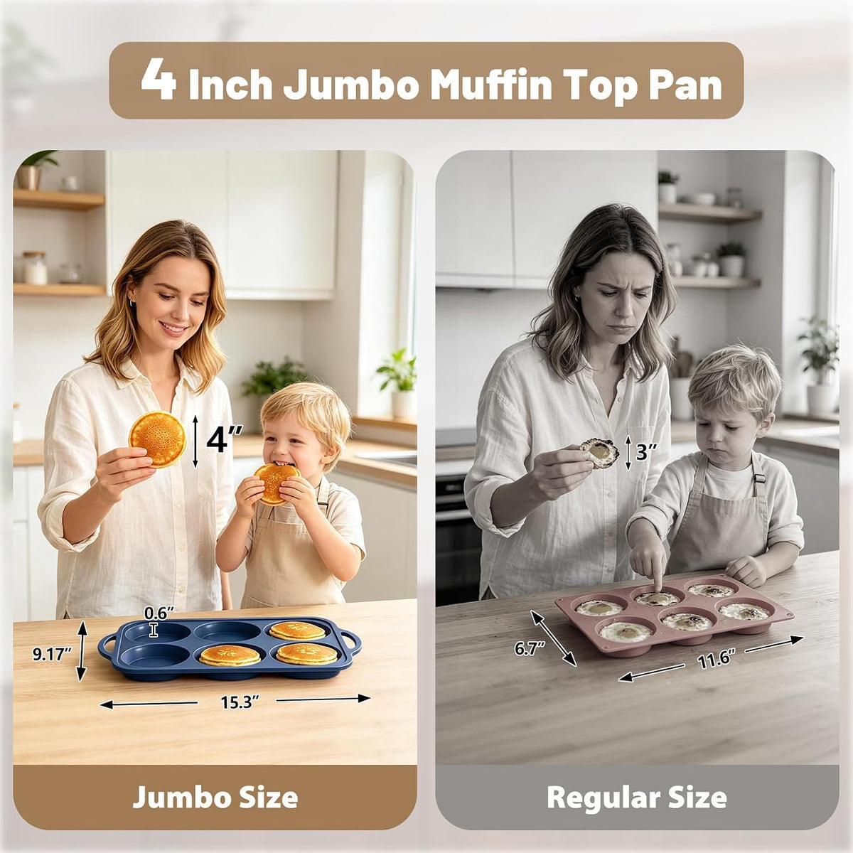 4 Inch Jumbo Silicone Muffin Top Pan with Frame Non Stick Egg Mold Baking