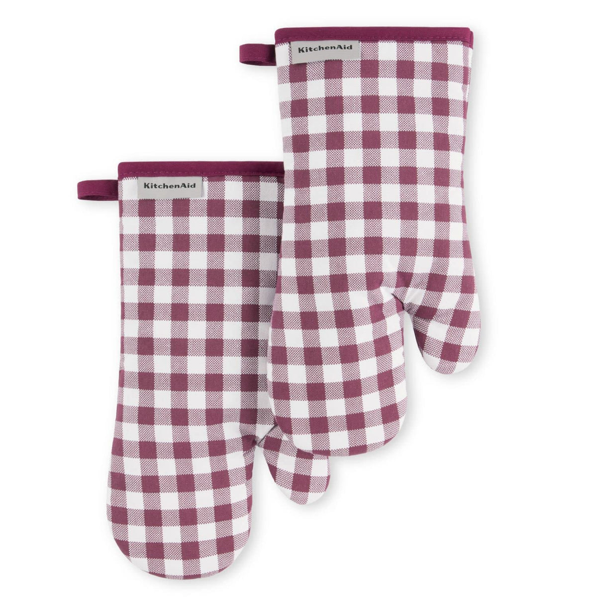 KITCHENAID Gingham Oven Mitt 2-Pack Set, Matte Black, 7"x13"