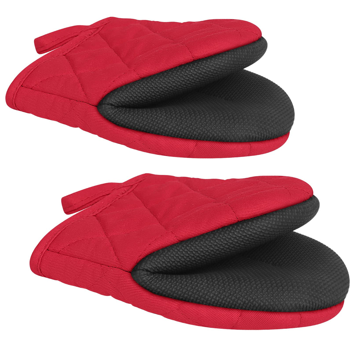 1 Pair Short Oven Mitts - Silicone Kitchen Oven Gloves High Heat Resistant 500℉, Mini Oven Mits with Non-Slip Grip Surfaces and Hanging Loop for BBQ, Baking, Cooking and Grilling (Black)