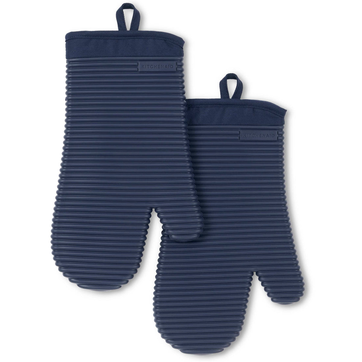 KITCHENAID Ribbed Soft Silicone Oven Mitt 2-Pack Set, 7.5"x13", Charcoal Grey