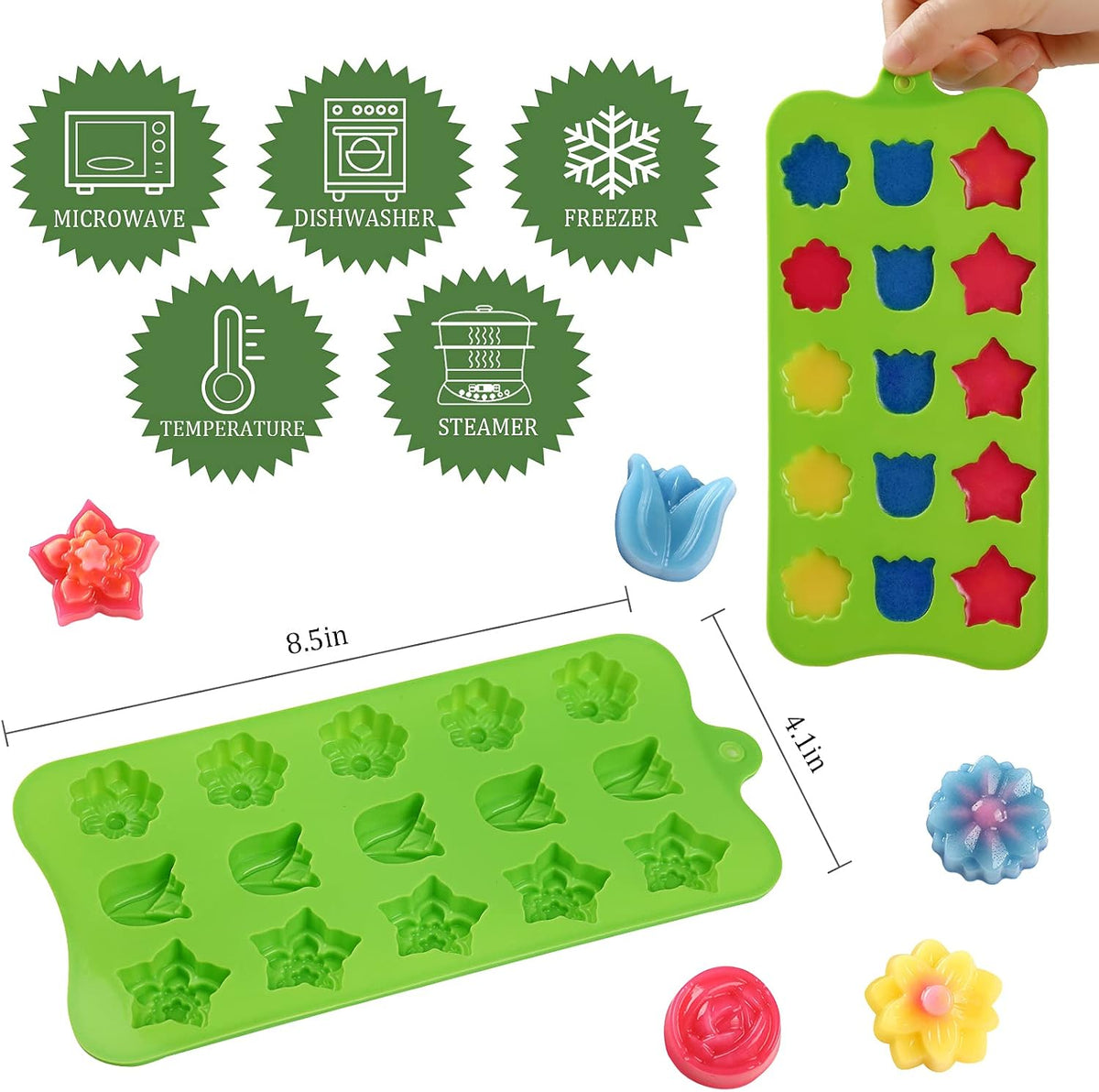FIRETREESILVERFLOWER Flower Shape Chocolate Candy Molds Set, 6Pcs