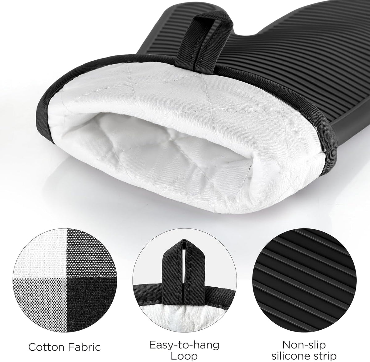 BONTHEE Silicone Oven Mitts Heat Resistant Kitchen Oven Gloves - Gingham