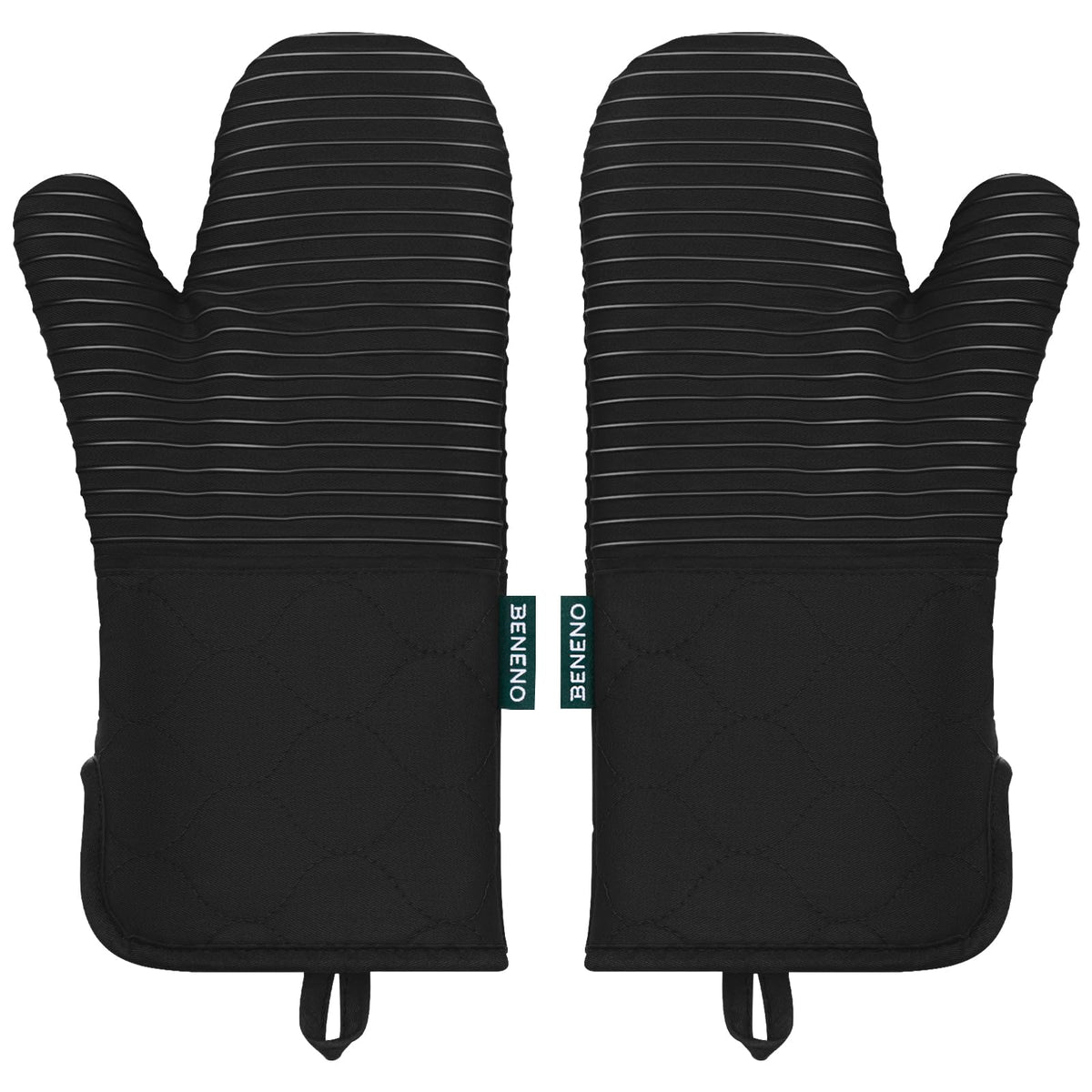 Beneno Heat Resistant 500°F Kitchen Oven Mitts 2-Pack, 7.5"x14.3", Gray