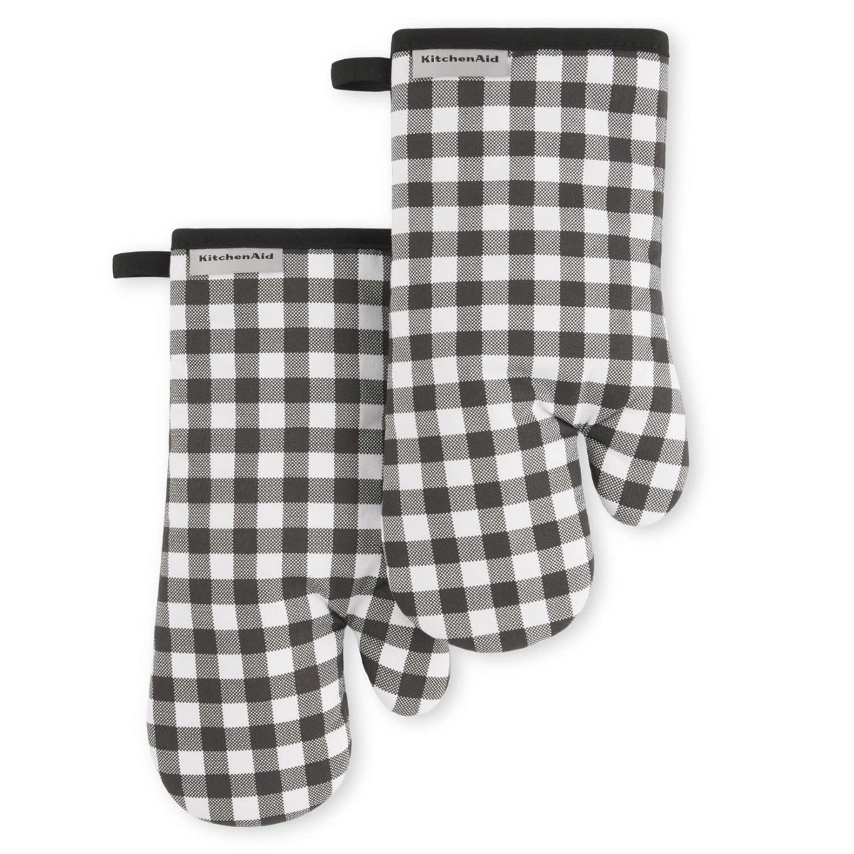 KitchenAid Gingham Oven Mitt 2-Pack Set, Milkshake Tan, 7"x13"