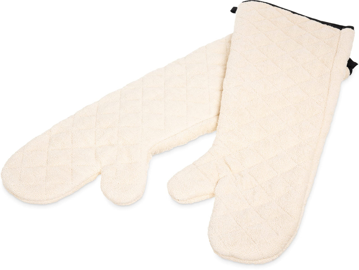 Terry Oven Mitts, San Jamar, Professional Grade, 500°F, 24", Pair, Natural