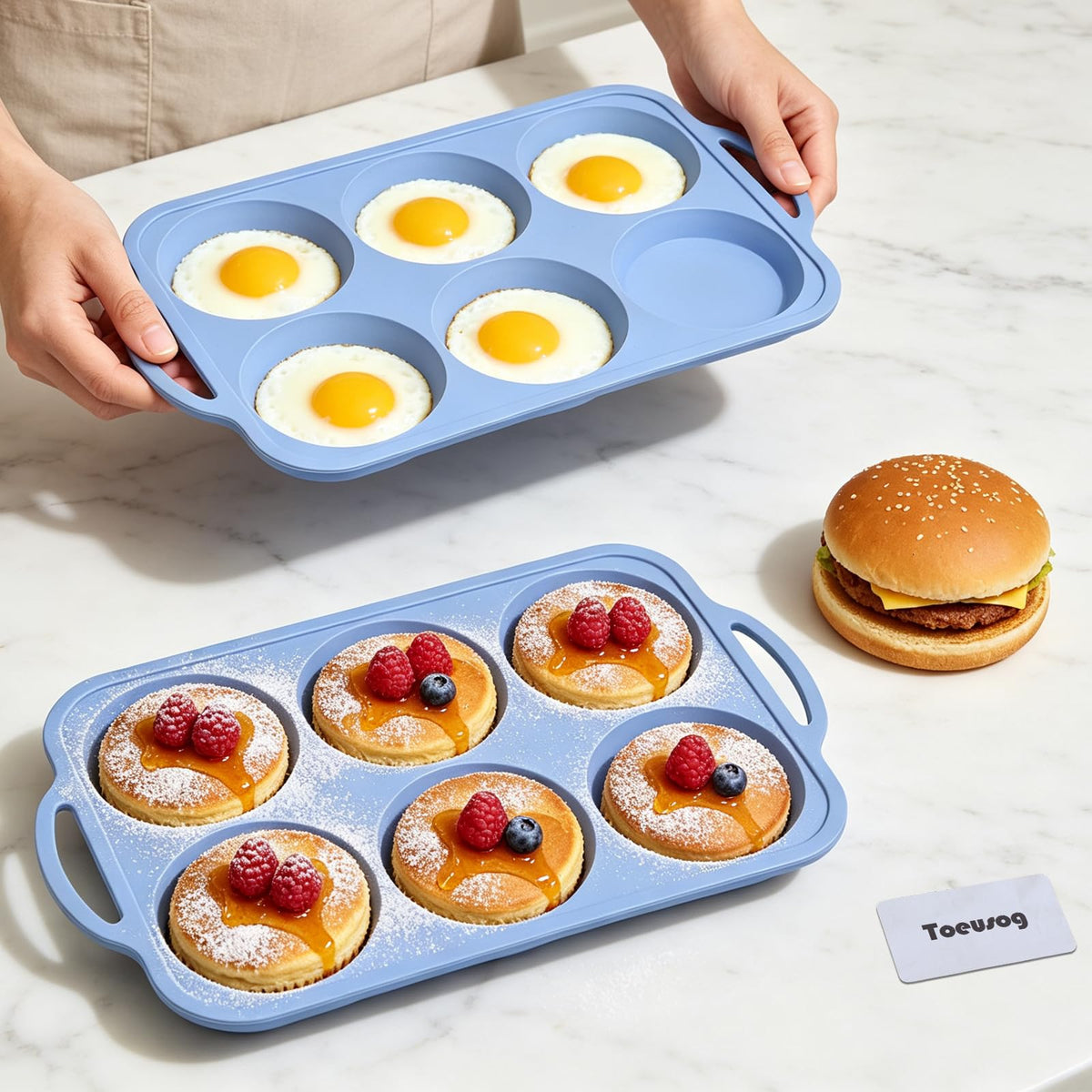 Nonstick Silicone Muffin Top Pan: 4 Inch Jumbo Silicone Egg Molds Frame