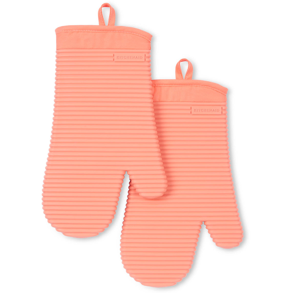 KITCHENAID Ribbed Soft Silicone Oven Mitt 2-Pack Set, Matte Black, 7.5"x13"