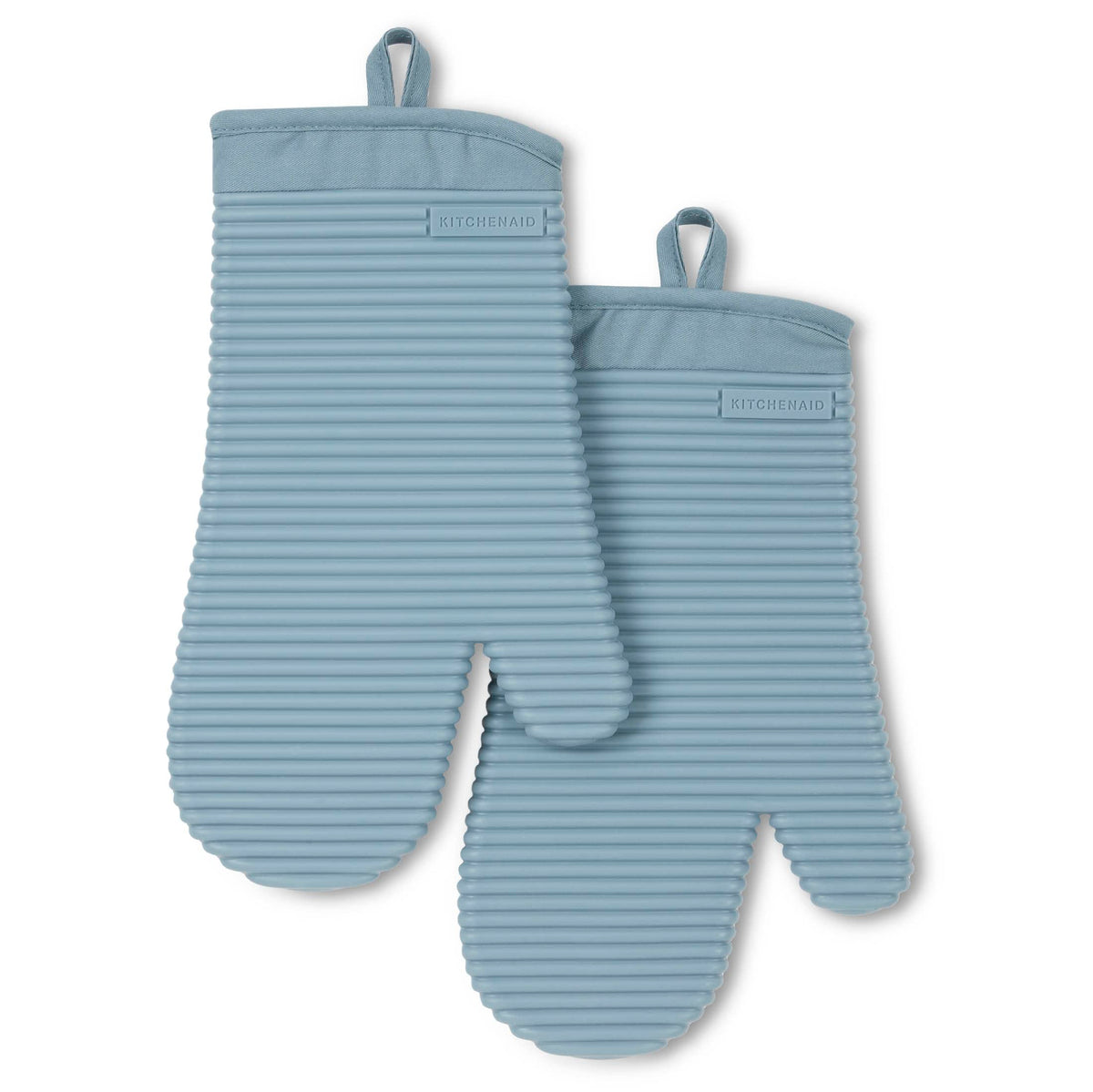 KITCHENAID Ribbed Soft Silicone Oven Mitt 2-Pack Set, 7.5"x13", Grey