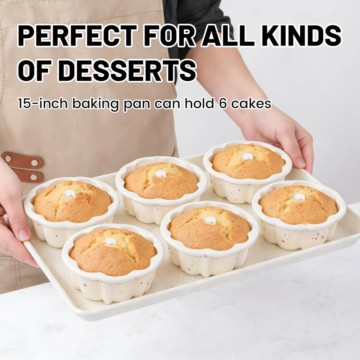 Vinino 4 Inch Silicone Fluted Tube Cake Pan with Reinforced Frame, 12-Pack