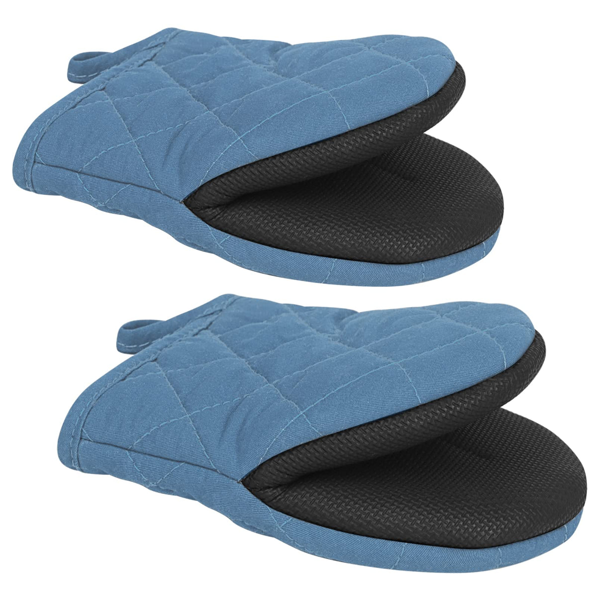 1 Pair Short Oven Mitts - Silicone Kitchen Oven Gloves High Heat Resistant 500℉, Mini Oven Mits with Non-Slip Grip Surfaces and Hanging Loop for BBQ, Baking, Cooking and Grilling (Black)