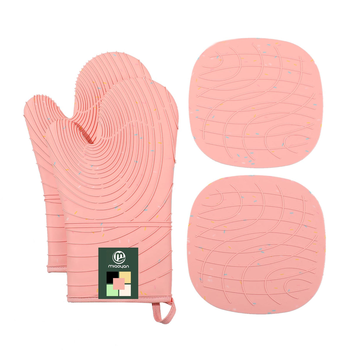 Oven Mitts and Pot Holders 4 pcs Set,High Heat Resistant 500 Degree Extra Thicken Long Kitchen Cotton Oven Glove for Cooking (12 Inch,Green)