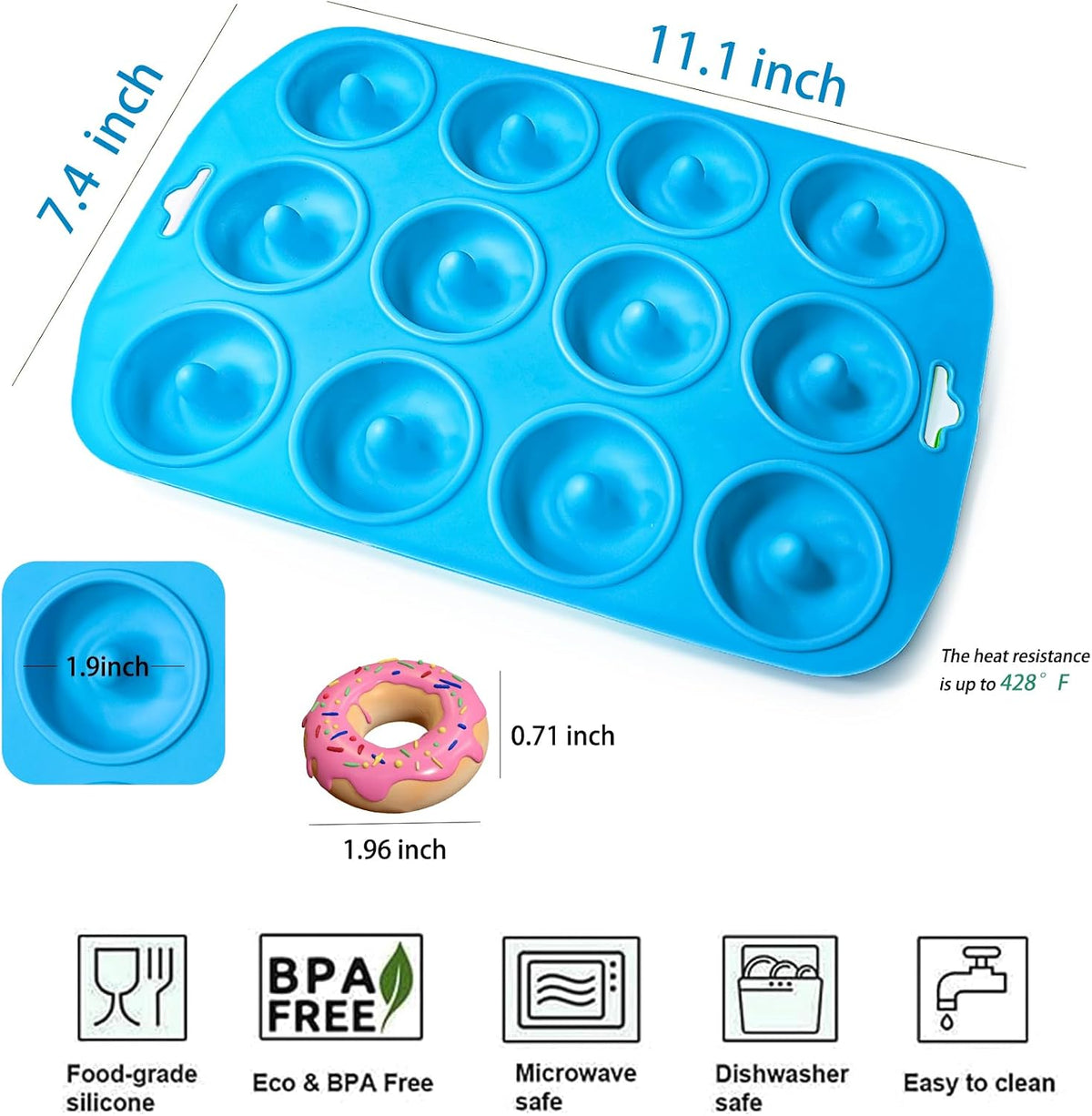 12 hole Silicone Donut Pan Non-Stick - Bite Size Donut Pans for baking