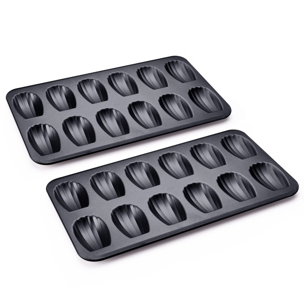 HONGBAKE Nonstick Madeleine Pan 2 Pack 12-Cavity Heavy Duty Madeleine Cookies Trays for Oven Baking, Warp Resistant Shell Shape Madeleine Mold Cake Pan, Champagne Gold