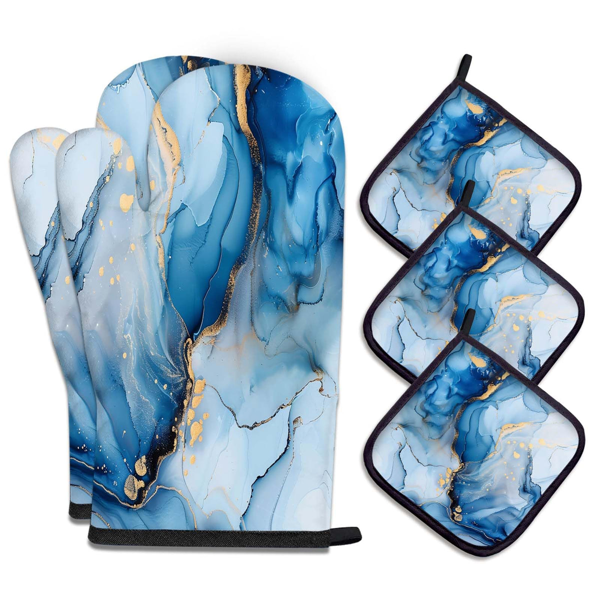 MCALK 5 Pcs Orange Oven Mitts and Pot Holders Sets, Beige Oven Gloves and Hot Pads for Kitchen Cooking, Abstract Modern Art Oven Mitt Potholder is Both Functional and Decorative