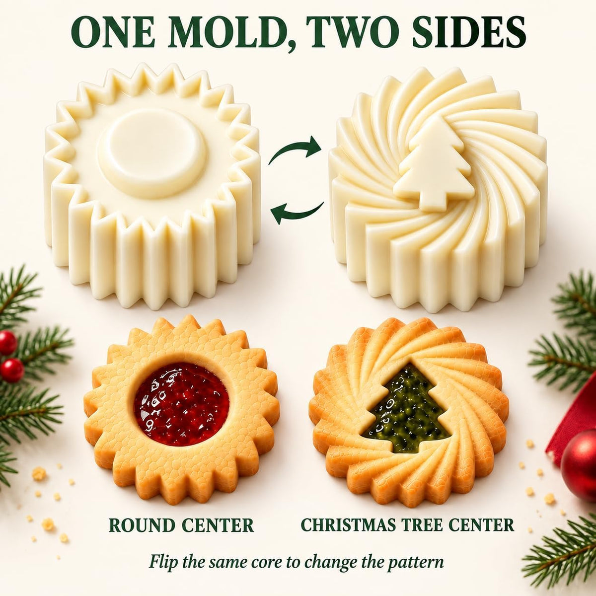 Christmas Tree Cookie Press, Double-Sided Pastry Mold Set, 2-Pack